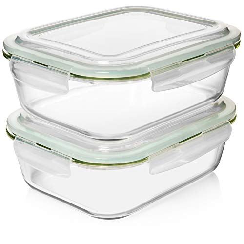 Razab 10 Cups/ 80 Oz 4 Pc (Set of 2) Glass Food Storage Containers with Airtight Locking Lids-For Storing & Serving Food. BPA Free & Leak Proof - Microwave, Dishwasher, Fridge, Freezer and Oven Safe