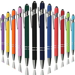 oddmoal ballpoint pen with stylus tip, soft touch click metal pen, 1.0mm medium point, black ink, 12 count(mixed color)