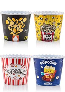 modern style reusable plastic popcorn containers / popcorn bowls set for movie theater night – washable in the dishwasher – (bpa free-4 pack) (color: yellow, brown, red/white and blue popcorn boxes)