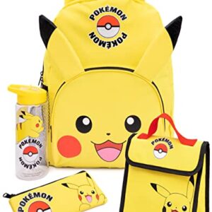 Pokemon Pikachu Backpack Set 4 Piece Lunch Box Water Bottle Pencil Case Set Yellow