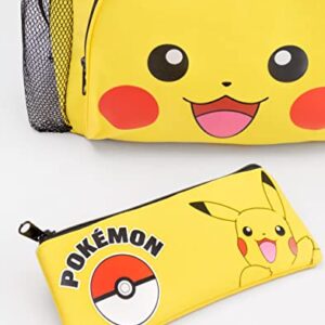 Pokemon Pikachu Backpack Set 4 Piece Lunch Box Water Bottle Pencil Case Set Yellow