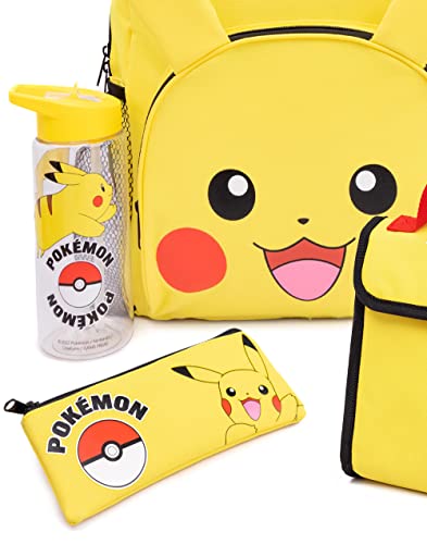 Pokemon Pikachu Backpack Set 4 Piece Lunch Box Water Bottle Pencil Case Set Yellow