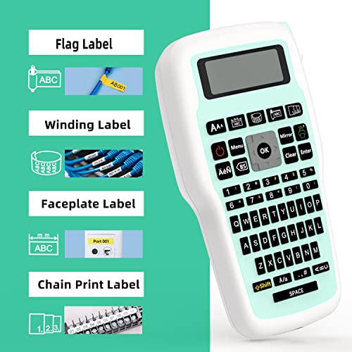 Label KINGDOM Handheld Label Maker Machine with Tape,Portable Label Printer E1000 Labeler for Labeling with AC Adapter,Easy QWERTY Keyboard,for Home,School,Office,Industrial Organization Green