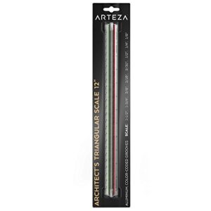 Arteza Architect Scale Ruler, Imperial, 12-Inch Color-Coded Professional-Grade Aluminum Triangular Drafting Ruler for Architect & Civil Engineer Blueprints