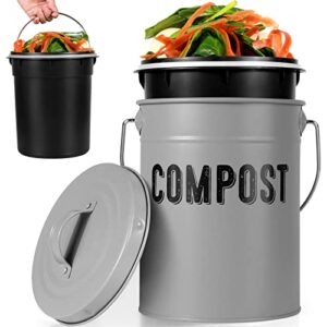 compost bin kitchen counter, durmmur 1.0 gallon indoor kitchen compost bin, compost pail, countertop compost bin with lid sealed for waste food, compost bucket, easy clean compost container
