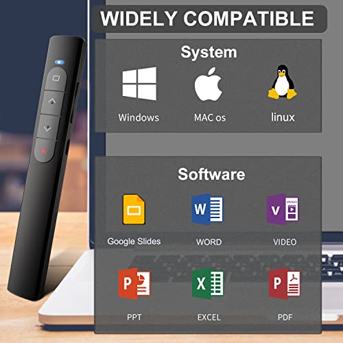 PowerPoint Clickers Wireless Presenter Remote, Presentation Clicker with Red Light, RF 2.4GHz USB Clicker for PowerPoint Presentations Slide Advancer with Volume Control for Mac/Laptop/Computer