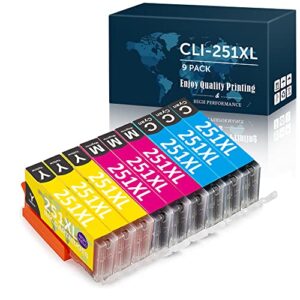 officewrod Compatible 251XL CLI251 Ink Cartridges Replacement for Canon 251 CLI-251XL (3 Yellow, 3 Cyan, Magenta, 9 Packs), Work with PIXMA MX922 MG7520 MG5520 MG5420 MG7120 color SK2503C-T2FW9745