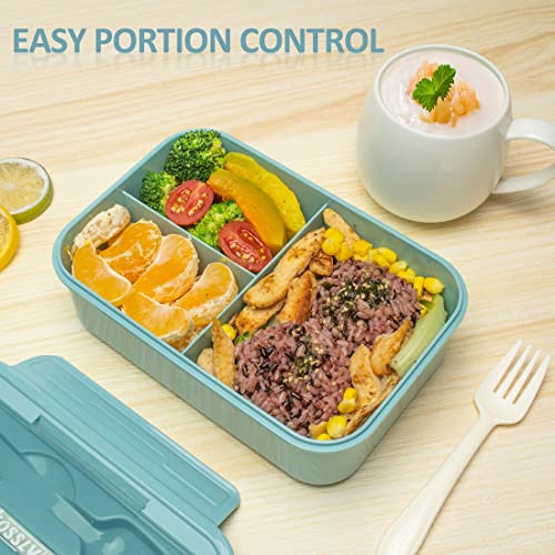 Bento Box For Adults Kids, 1100ML Lunch Container Bento Boxes With Built-in Utensil Set, Leakproof, Micro-Wave Dishwasher Safe(Teal Blue)