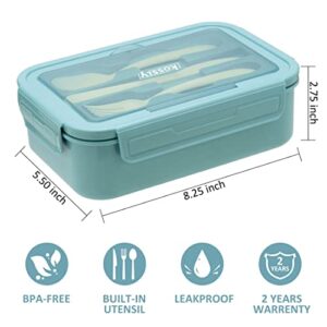 Bento Box For Adults Kids, 1100ML Lunch Container Bento Boxes With Built-in Utensil Set, Leakproof, Micro-Wave Dishwasher Safe(Teal Blue)