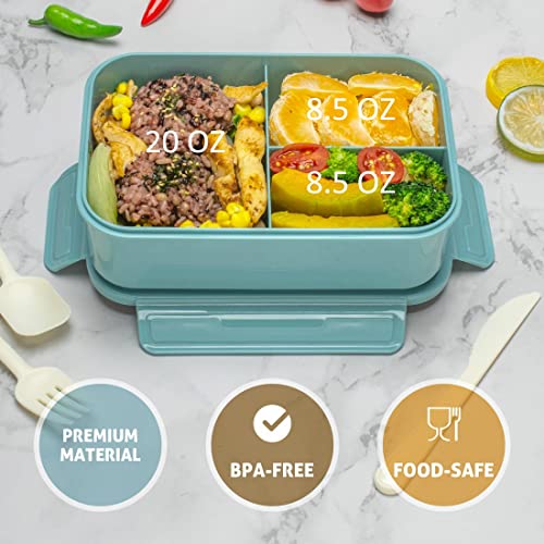 Bento Box For Adults Kids, 1100ML Lunch Container Bento Boxes With Built-in Utensil Set, Leakproof, Micro-Wave Dishwasher Safe(Teal Blue)