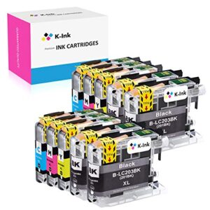 k-ink compatible ink cartridge replacement for brother lc203 lc 203xl 201xl lc201 to use with mfc-j480dw mfc-j880dw mfc-j4420dw mfc-j680dw mfc-j885dw (4 black, 2 cyan, 2 magenta, 2 yellow, 10 pack)