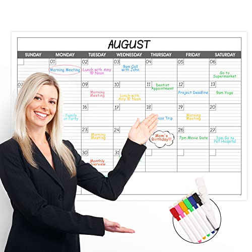 Dry Erase Calendar for Wall - Large Dry Erase Calendar, 28" x 40", Undated Monthly Calendar for Home, Office, Classroom, Erasable Laminated Calendar Whiteboard with 6 Markers ＆ 6 Stickers