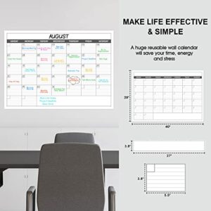 Dry Erase Calendar for Wall - Large Dry Erase Calendar, 28" x 40", Undated Monthly Calendar for Home, Office, Classroom, Erasable Laminated Calendar Whiteboard with 6 Markers ＆ 6 Stickers