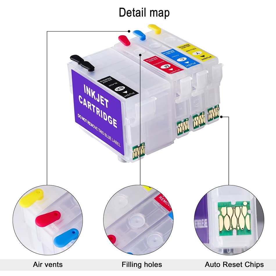 SHDSL Sublimation Ink Cartridges, Empty Refillable Ink Cartridges Compatible for WF-7110 WF-7210 WF-7610 WF-7620 WF-7710 WF-7720 WF-3620 WF-3640 Printers ARC Chip 4Pcs Reusable Ink Cartridges Kit