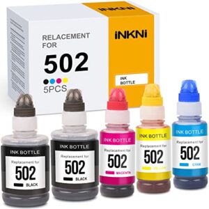 inkni compatible ink bottle replacement for epson 502 t502 refill ink et-2760 et-4760 et-3710 et-3760 et-2700 et-2750 et-3700 et-3750 et-4750 st-2000 st-3000 printer (black,cyan,magenta,yellow,5-pack)