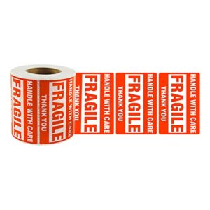 sjpack 500 fragile stickers 1 roll 2″ x 3″ fragile – handle with care – thank you shipping labels stickers (500 labels/roll)