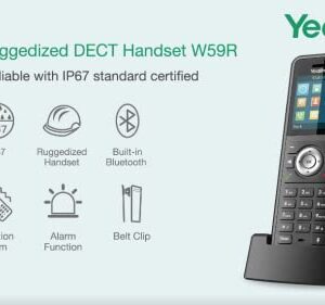 Yealink W59R Cordless Ruggedized DECT IP Phone, Base Station Not Included, 1.8-Inch Color Display, Power Adapter Included