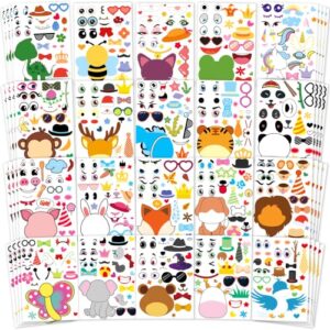 make your own stickers for kids, 80 sheets 20 animals stickers with safaris, sea, zoo and fantasy animals face stickers party supplies kids crafts party favors for kids 4-8