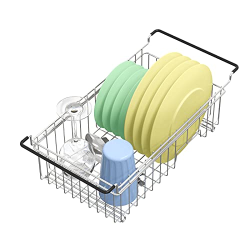 TreeLen Expandable Dish Drying Rack Over The Sink Small Dish Drainer in Sink Adjustable Rustproof Sink Strainers for Kitchen-304 Stainless Steel