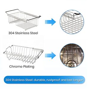 TreeLen Expandable Dish Drying Rack Over The Sink Small Dish Drainer in Sink Adjustable Rustproof Sink Strainers for Kitchen-304 Stainless Steel