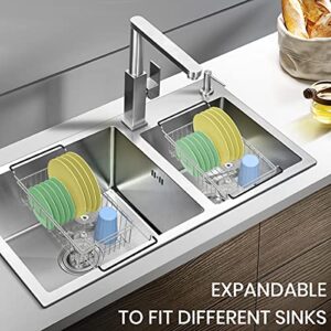 TreeLen Expandable Dish Drying Rack Over The Sink Small Dish Drainer in Sink Adjustable Rustproof Sink Strainers for Kitchen-304 Stainless Steel