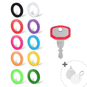 30pcs key caps covers tags, key cap key sleeve rings key identifier covers coding rings with 2pcs round key tags perfect coding system to identify your keys colored key rings in 10 assorted colors