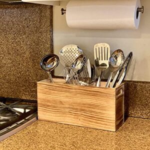 CB Accessories Utensil Holder in Rustic Wood for Farmhouse Kitchen Decor, Countertop Organizer and Cooking Tools Storage (Triple)