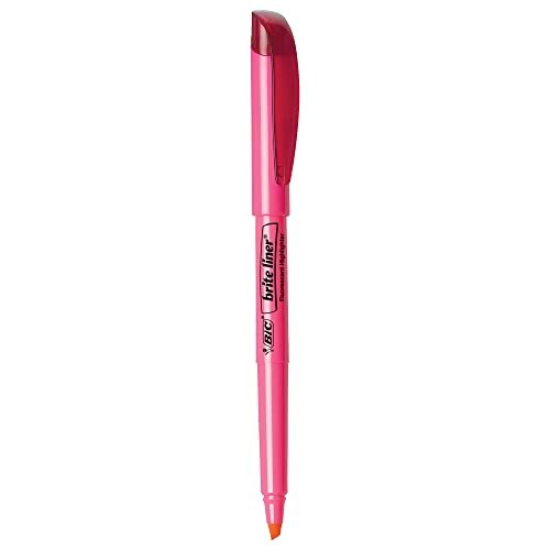 BIC Brite Liner Highlighter, Chisel Tip For Broad Highlighting & Fine Underlining, Pink, 12-Count