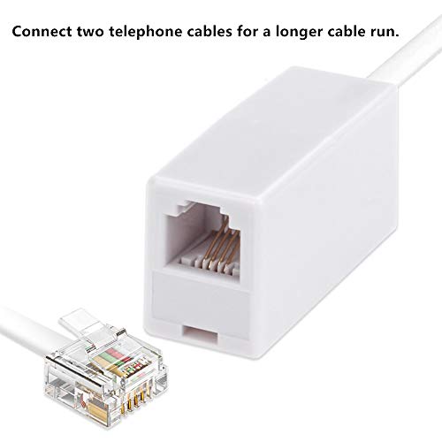 RJ11 Coupler, 2 Pack Telephone Phone Line Connector Coupler RJ11 6P4C Inline Keystone Jack Female to Female Straight Telephone Cable Cord Extension Adapter White