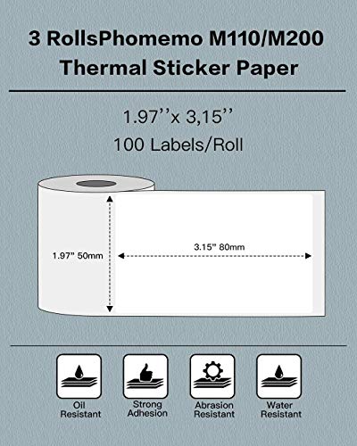 Phomemo M110 Bluetooth Label Maker with 3 Rolls 1.97"x3.15"(50x80mm) Thermal Labels- Thermal Label Maker Printer Apply to Labeling, Office, Cable, Retail, Barcode, Compatible with Android & iOS