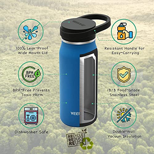 VEEFINE Insulated Water Bottle Dishwasher Safe Metal Water Bottle BPA-Free Stainless Steel Water Bottles 20/32/40oz Reusable Thermos for Hiking Camping and School