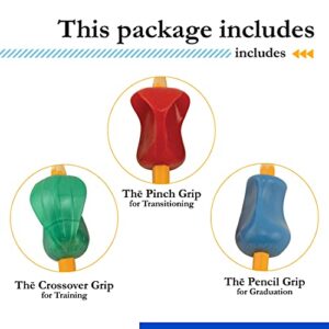 The Pencil Grip 3-Step Training Kit with 3 Premium Ergonomic Pencil Grips, Crossover Grip, Pinch Grip, Pencil Grip (MXG-003)