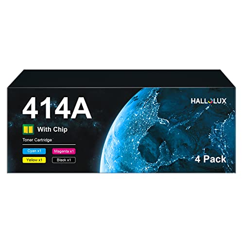 HALLOLUX 414A Toner Cartridges 4 Pack (with Chip) Replacement for HP 414A W2020A 414X W2020X Compatible with Color Pro MFP M479fdw M454dw M454dn M479fdn Printer Toner (Black Cyan Magenta Yellow)