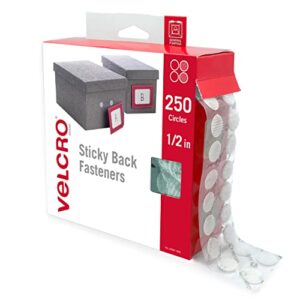 velcro brand dots with adhesive | 250pk, white | small 1/2 inch circles | sticky back round dots for secure mounting in office, school or home (vel-30867-ams)