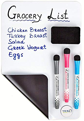 Magnetic Dry Erase White Board Sheet for Fridge 12x8 in - with Stain Resistant Technology - Includes 3 Markers and Big Eraser with Magnets - Small Refrigerator Whiteboard Planner & Organizer