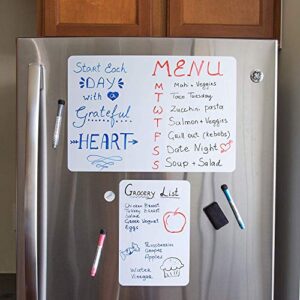 Magnetic Dry Erase White Board Sheet for Fridge 12x8 in - with Stain Resistant Technology - Includes 3 Markers and Big Eraser with Magnets - Small Refrigerator Whiteboard Planner & Organizer