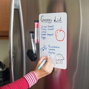 Magnetic Dry Erase White Board Sheet for Fridge 12x8 in - with Stain Resistant Technology - Includes 3 Markers and Big Eraser with Magnets - Small Refrigerator Whiteboard Planner & Organizer