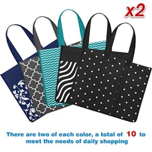 Fab totes 10 Pack Reusable Grocery Bags 35L Large Capacity Shopping Bags Heavy Duty Reusable Bags for Groceries Waterproof Tote Bags for Shopping and Picnic with Sturdy Handles