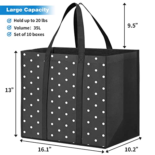 Fab totes 10 Pack Reusable Grocery Bags 35L Large Capacity Shopping Bags Heavy Duty Reusable Bags for Groceries Waterproof Tote Bags for Shopping and Picnic with Sturdy Handles