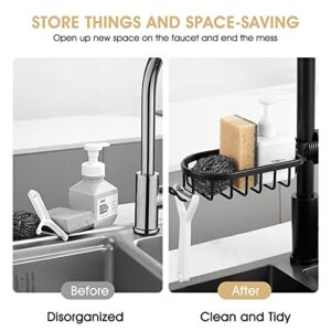 CZMIYRPY Stainless Steel Faucet Rack - Sponge Holder for Kitchen Sink Adjustable Detachable Faucet Rack, Sink Sponge Holder for Soap, Shampoo, Shower Caddy Shelf