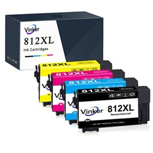 vinker 812xl remanufactured ink cartridge replacement for epson 812xl ink cartridges combo pack t812xl 812 t812 for workforce pro wf-7820 wf-7840 ec-c7000 printer (4 pack)