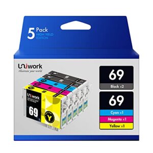 uniwork remanufactured ink cartridge replacement for epson 69 use for stylus cx6000 cx8400 nx400 nx410 nx415 nx515 workforce 600 610 615 1100 printer tray, 5 pack