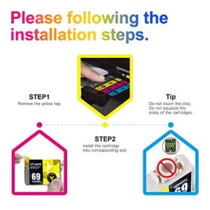 Uniwork Remanufactured Ink Cartridge Replacement for Epson 69 use for Stylus CX6000 CX8400 NX400 NX410 NX415 NX515 Workforce 600 610 615 1100 Printer Tray, 5 Pack