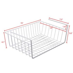 Tebery 2 Pack White Under Shelf Wire Basket Hanging Storage Baskets, Under Cabinet Add-on Storage Racks Slide-in Baskets Organizer for Kitchen Pantry Desk Bookshelf