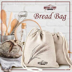 Linen Bread Bags - 2-Pack 11 x 15 inch Ideal for Homemade Bread, Unbleached, Reusable Food Storage, Housewarming, Wedding Gift, Storage for Artisan Bread - Bakery & Baguette