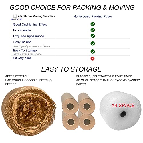 AlexHome Honeycomb Packing Paper,15" W x165' L,Eco Friendly Biodegradable Bubble Cushioning Wrap,Products & Gifts & Moving Honeycomb Wrapping Paper,Recyclable Cushioning Packing Material - 15"x165'