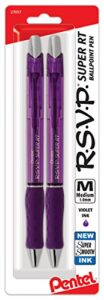 pentel rsvp super rt ballpoint pen, (1.0mm) medium line, violet ink, 2-pk – bx480bp2v