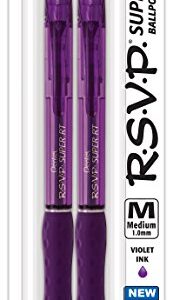 Pentel RSVP Super RT Ballpoint Pen, (1.0mm) Medium Line, Violet Ink, 2-Pk - BX480BP2V