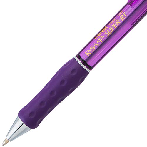 Pentel RSVP Super RT Ballpoint Pen, (1.0mm) Medium Line, Violet Ink, 2-Pk - BX480BP2V