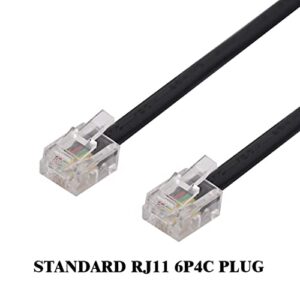 15FT Telephone Extension Cord Cable, Landline Phone Line Wire with RJ11 6P4C Plugs, Includes Cable Clips - Black - 2 Pack